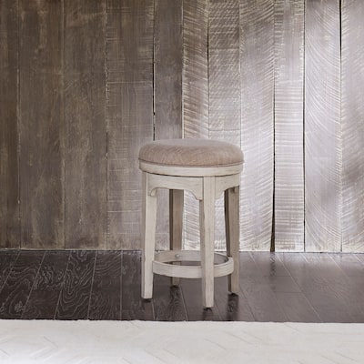 Farmhouse Reimagined Antique White with Chestnut Console Swivel Stool - N/A