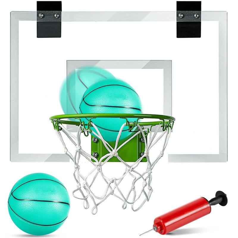 Mini Indoor Basketball Hoop Backboards for Teens & Adults, Mini Hoop for Kids with 4 Balls & Pump - Green