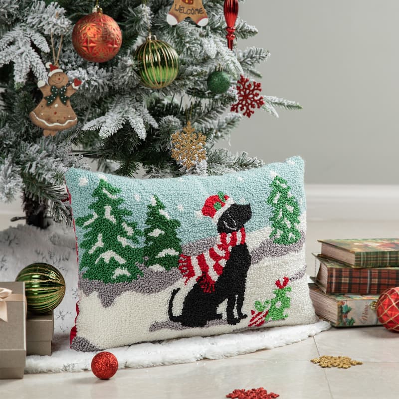 Glitzhome 18"L x 12"H Hooked Christmas Cat Dog Pillow Cushion for Xmas Sofa Home Decor