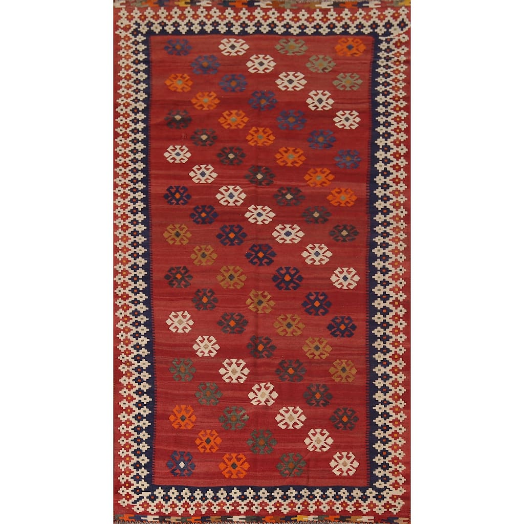 Kilim Qashqai Nomadic Persian Vintage Hand-Woven Tribal Wool Carpet - 5'0"x 9'7"