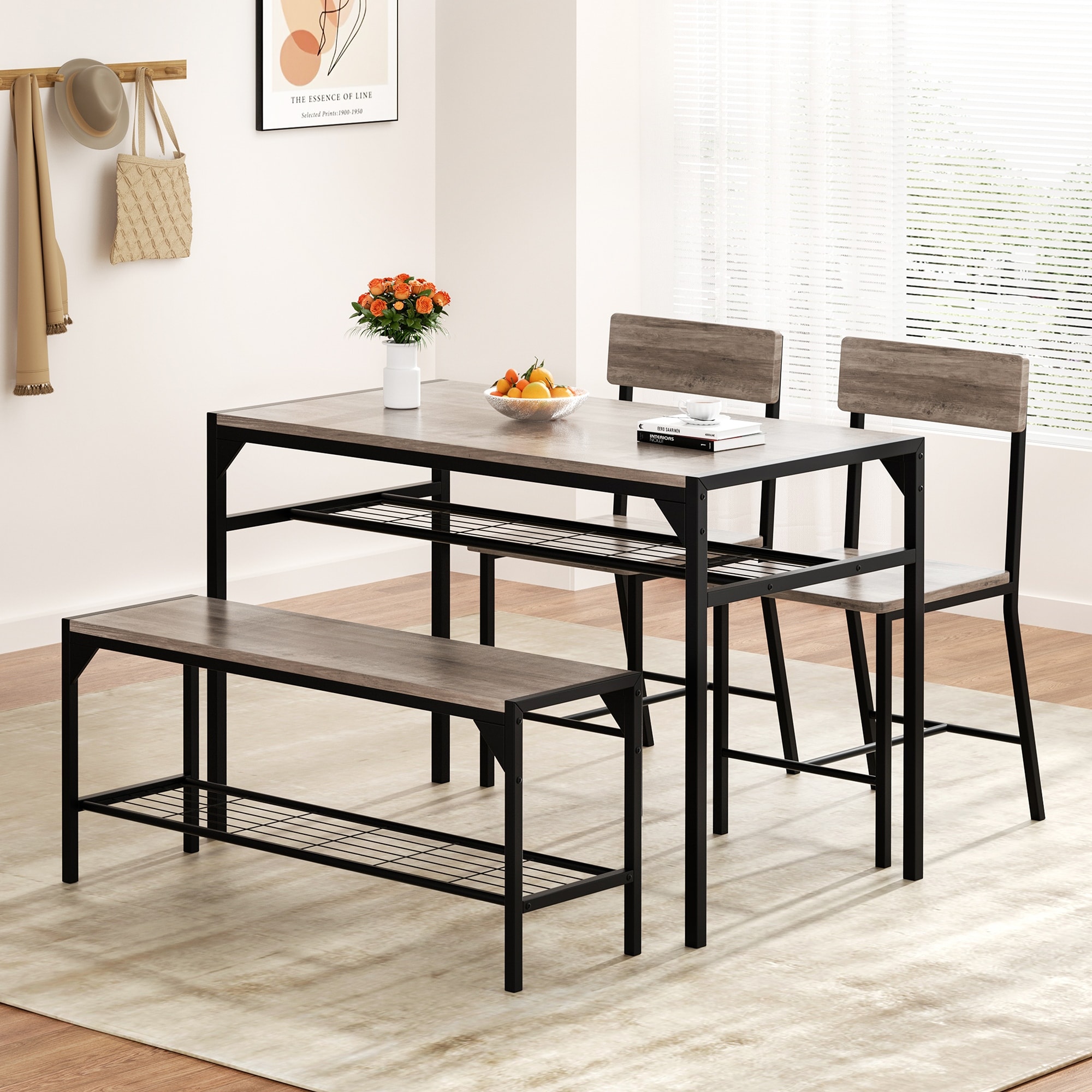 Futzca 4-Piece Dining Set with Bench & Chairs