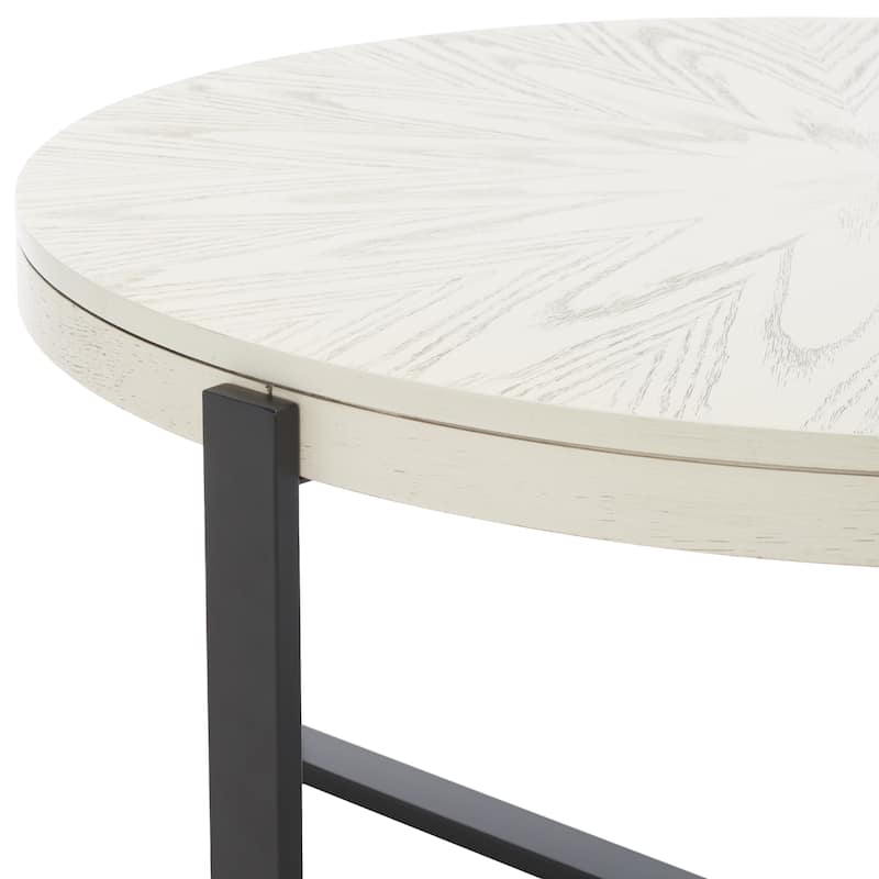 SAFAVIEH Deetta White Marble/ Black Round Coffee Table - 36" W x 36" D x 18" H - 36Wx36Dx18H - White Oak