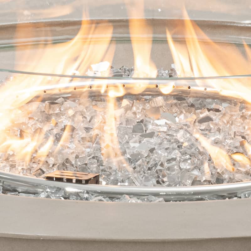 COSIEST 42'' Outdoor Round Propane Fire Pit w Wind Guard and Fire Glass