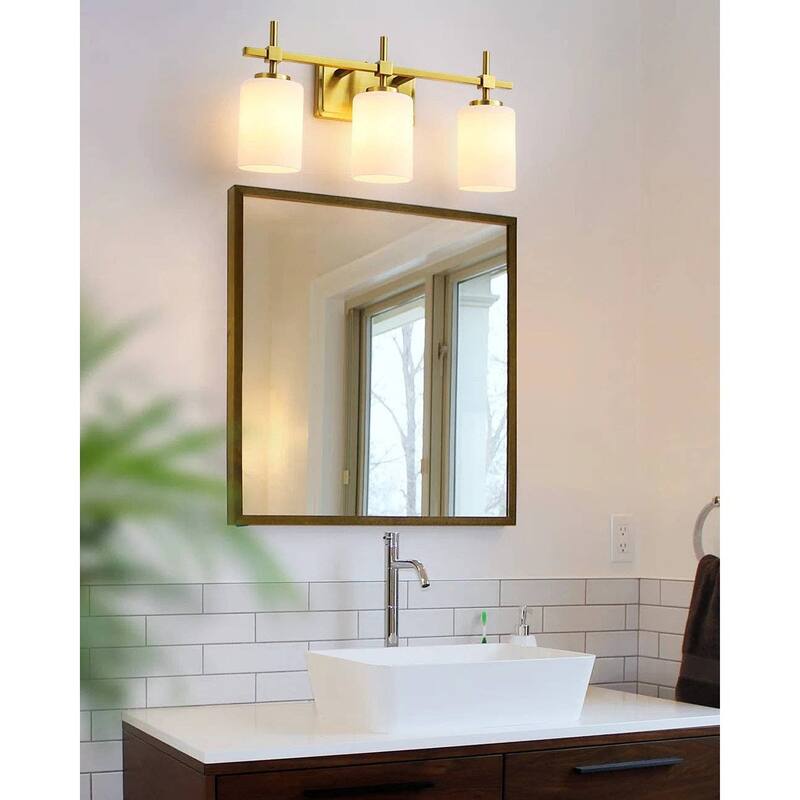 Jasper Gold Traditional Frosted Glass 3-Light Bathroom Vanity Light