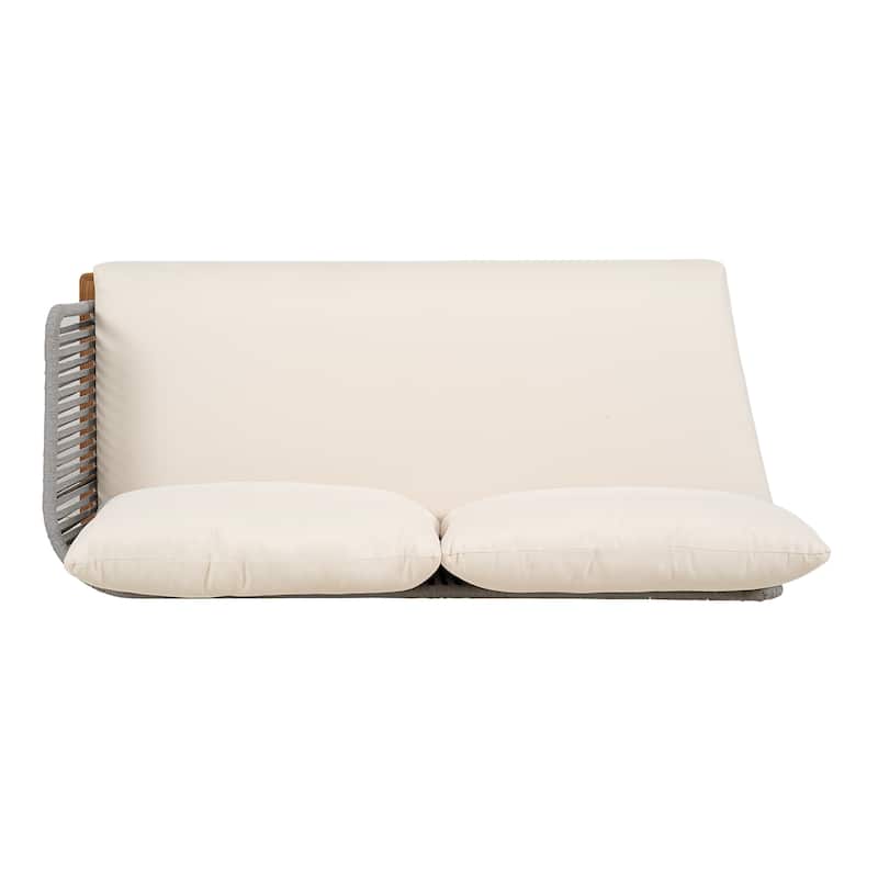 Roomfitters Outdoor Acacia Wood Rope Woven Left/Right Arm Sofa with Cushions, Beige