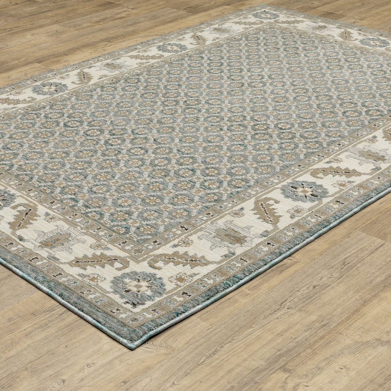 Style Haven Adalynn Bordered Floral Medallions Blue/ Ivory Area Rug