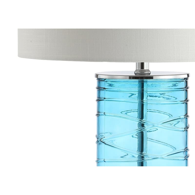 Coco 27.5" Modern Fused Glass Cylinder LED Table Lamp, Turquoise (Set of 2) by JONATHAN Y