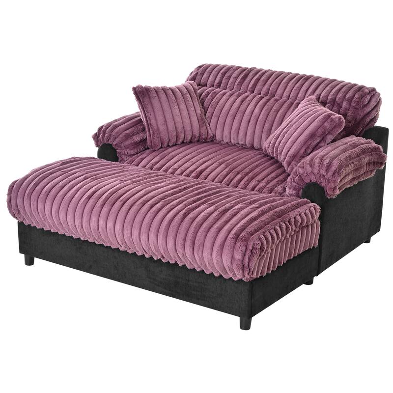 Modern Oversized Chaise Lounge Sofa for Living Room, 65.25" Cloud Sleeper Sofa Plush Faux Fur Sofa Couch with 2 Pillows