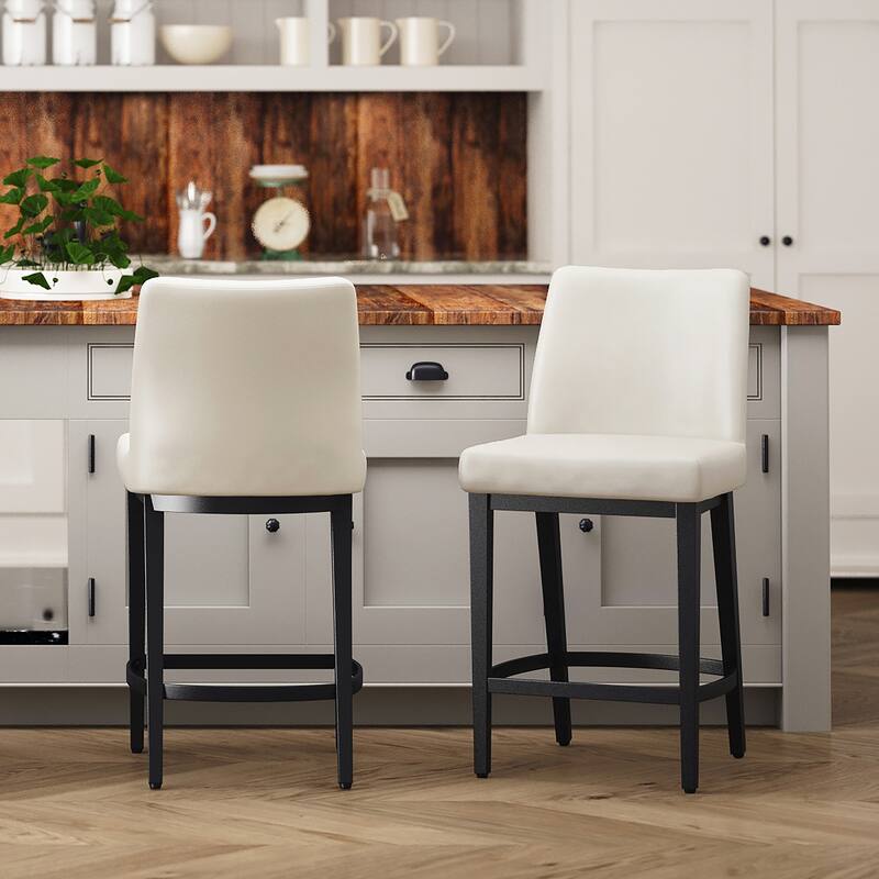 Modern Faux Leather and Metal 26" Counter Stool, Set of 4