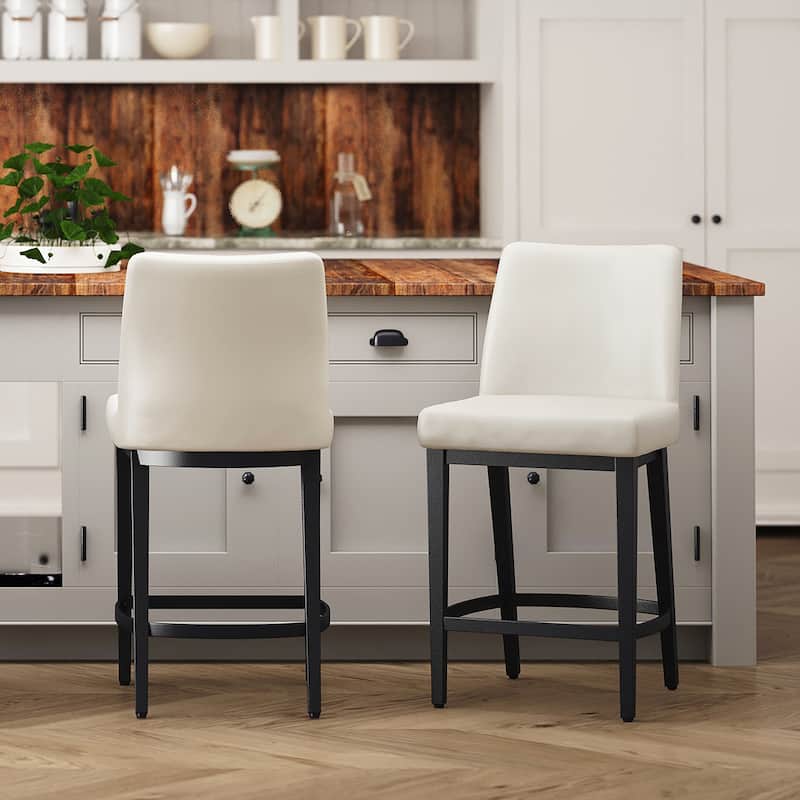 Modern Faux Leather and Metal 26" Counter Stool, Set of 2 - Beige and Black
