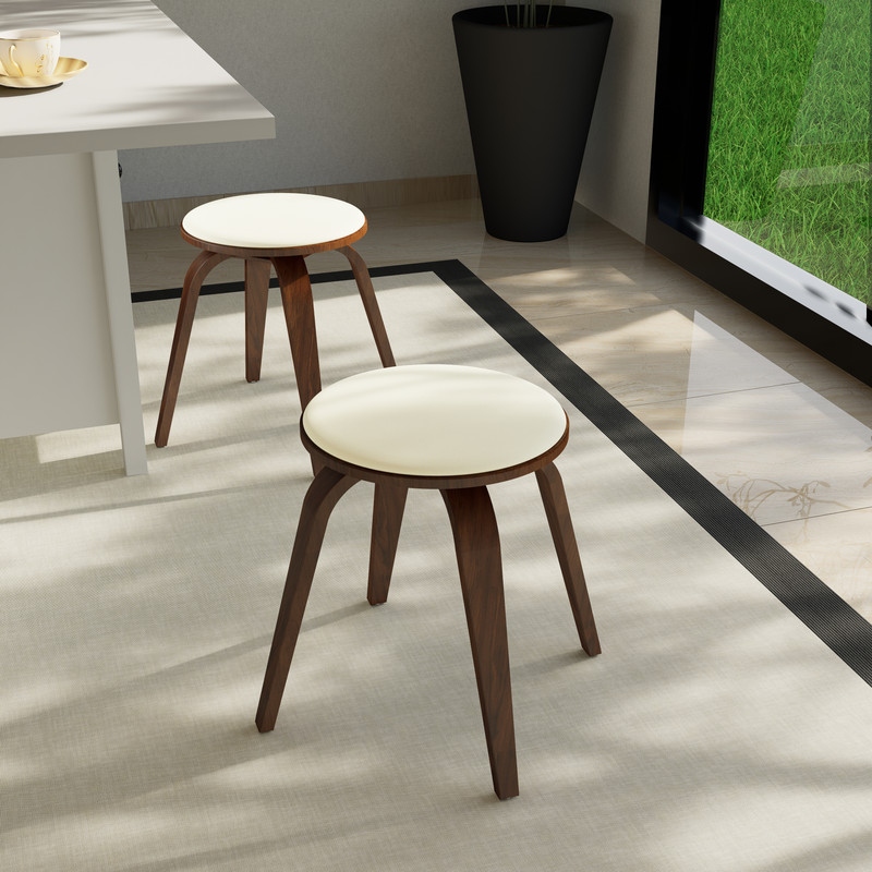 Pelya Minimalist Modern Round Counter Stool with Leather Seat & Poplar Wood Frame 360° Swivel Kitchen Bar Stool