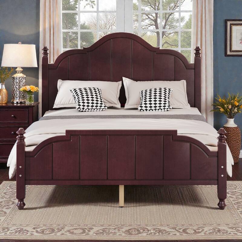 Full/Queen Wooden Platform Bed Frame with Wide Headboard, Slat Support, Vintage Style, No Box Spring Needed - Espresso - Queen