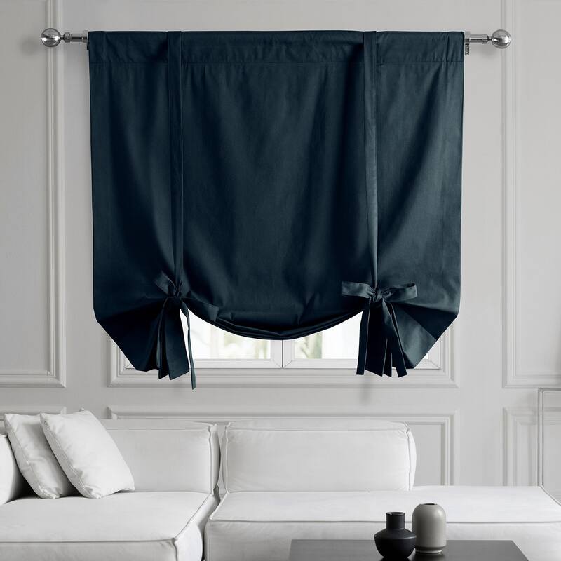 Exclusive Fabrics Solid Cotton Tie-Up Window Shade (1 Panel) - 46 X 63 - Polo Navy