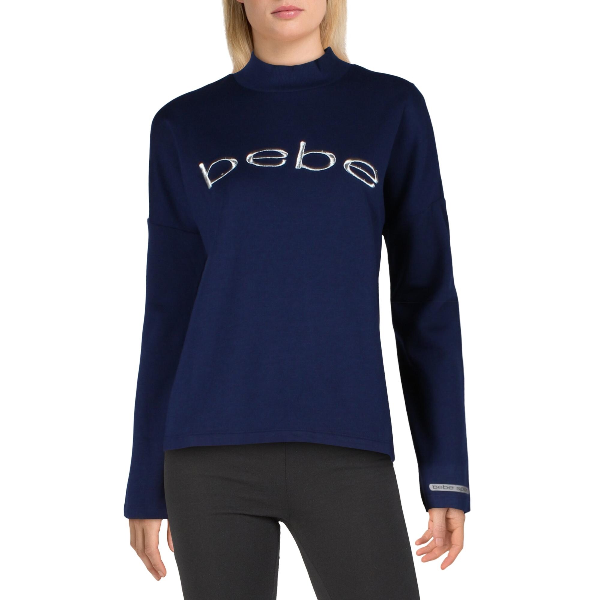 Bebe Sport Women S Fleece Drop Shoulder Sweat Wicking Logo Lifestyle Sweater True Navy Overstock