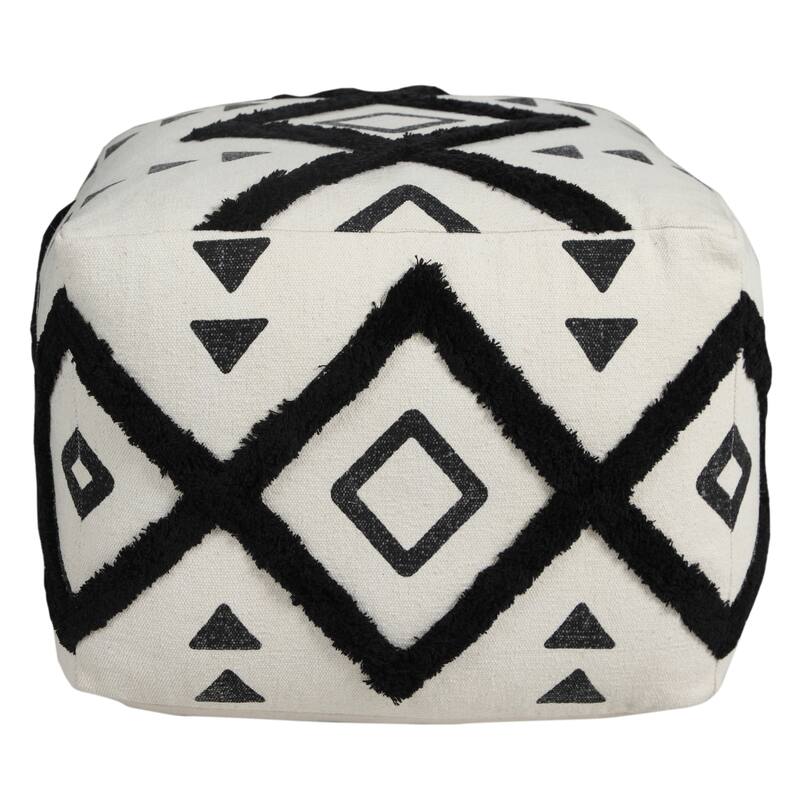 HomeRoots 18" White 100% Cotton Ottoman