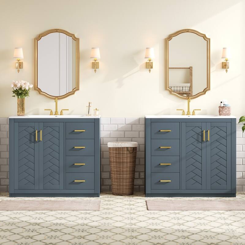 GDFStudio - Briarwick Modern Freestanding Double Bathroom Vanity Set with Ceramic Sinks, Drawers & Soft Closing Doors - 72'W
