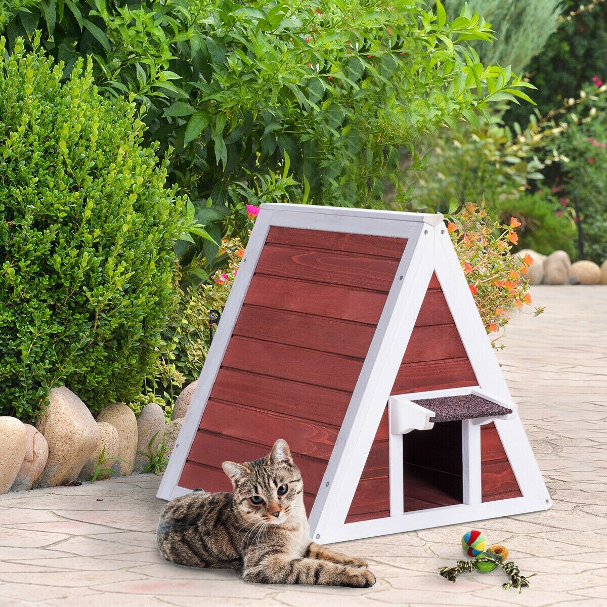 Shop Gymax Weatherproof Wooden Cat House Furniture Shelter Condo With Eave Outdoor Indoor As Pic On Sale Overstock 20660056
