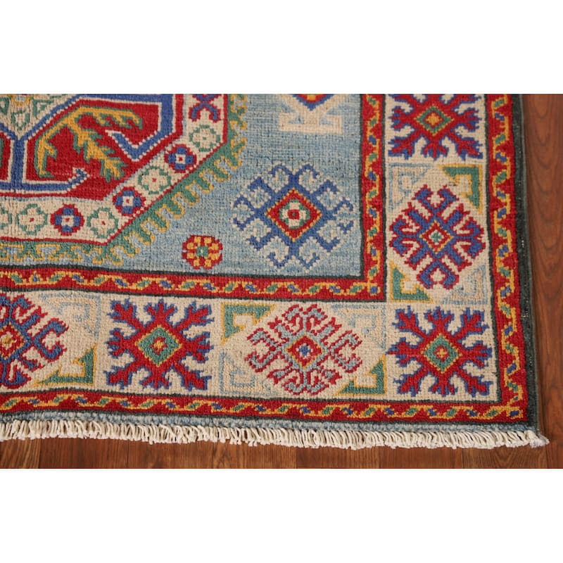 Geometric Kazak Accent Rug Handmade Wool Carpet - 3'6"x 4'11"