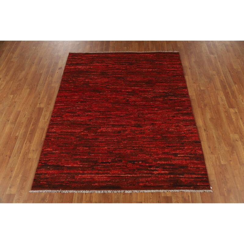 Red Moroccan Oriental Rug Handmade Wool Carpet - 5'2" x 6'7"