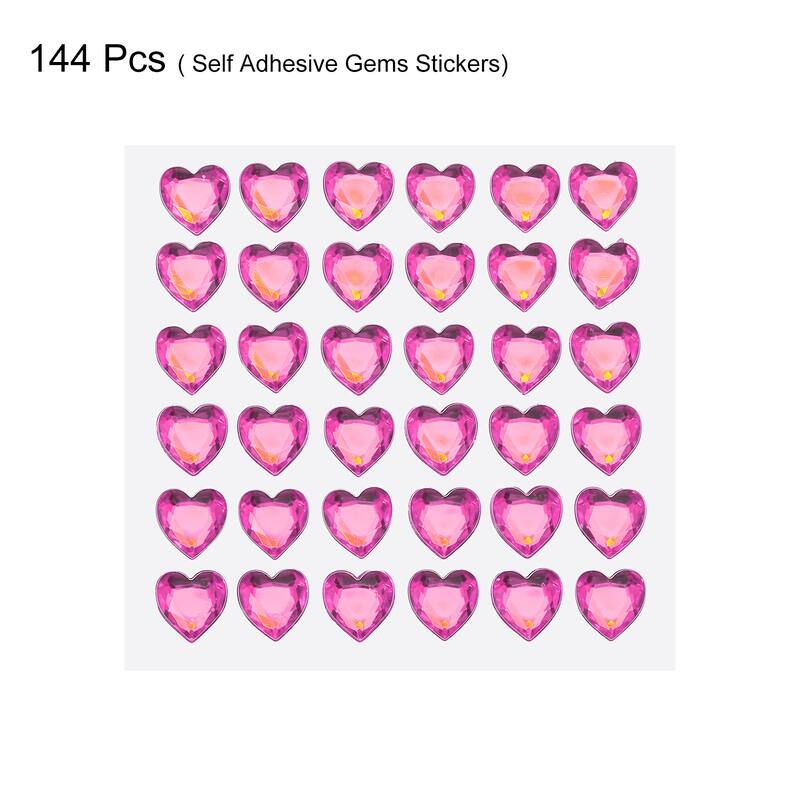 144 Pcs Heart Rhinestone 10mm Self Adhesive Gems Stickers Dark Pink - Dark Pink