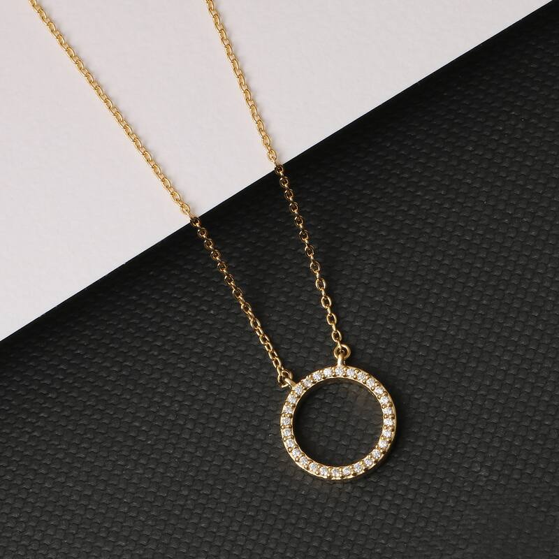 1/10ct Diamond Geometric Pendant Necklace in Silver for Women - Circle - Yellow