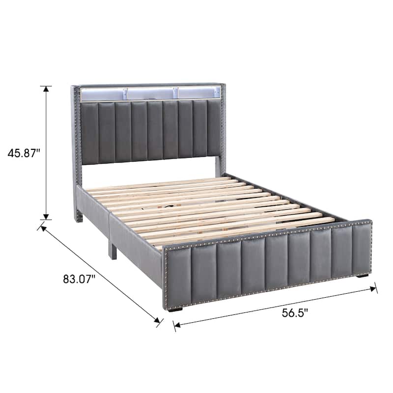 Contemporary Dark Gray Solid Wood Bed Frame with Open Compartments