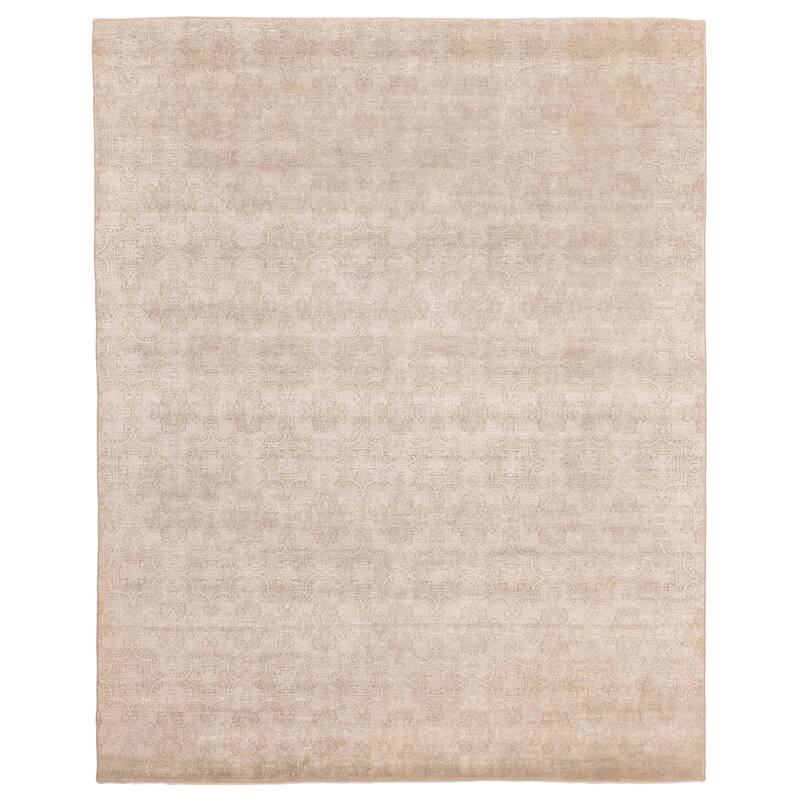 ECARPETGALLERY Hand-knotted Finest Silk Shadow Grey, Taupe Silk, Wool Rug - 7'11 x 9'11