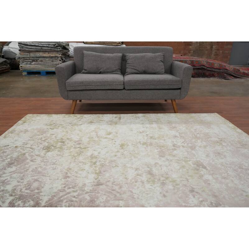 Hand Knotted Oriental Viscose Silk Carpet Modern Floral Multi-Colored Abstract Area Rug - 8' 1'' X 5' 7''