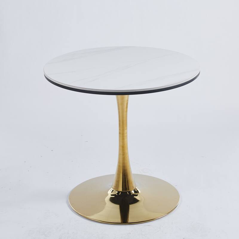 Round Dining Table for 2-4 People, Tulip Table with MDF Top & Metal Pedestal Base, Mid-Century Leisure Table for Small Space