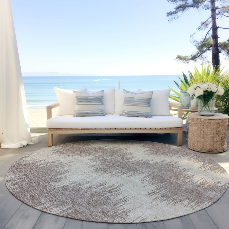 Machine Washable Indoor/ Outdoor Chantille Chevron Modern Rug - Taupe - 8' x 8'