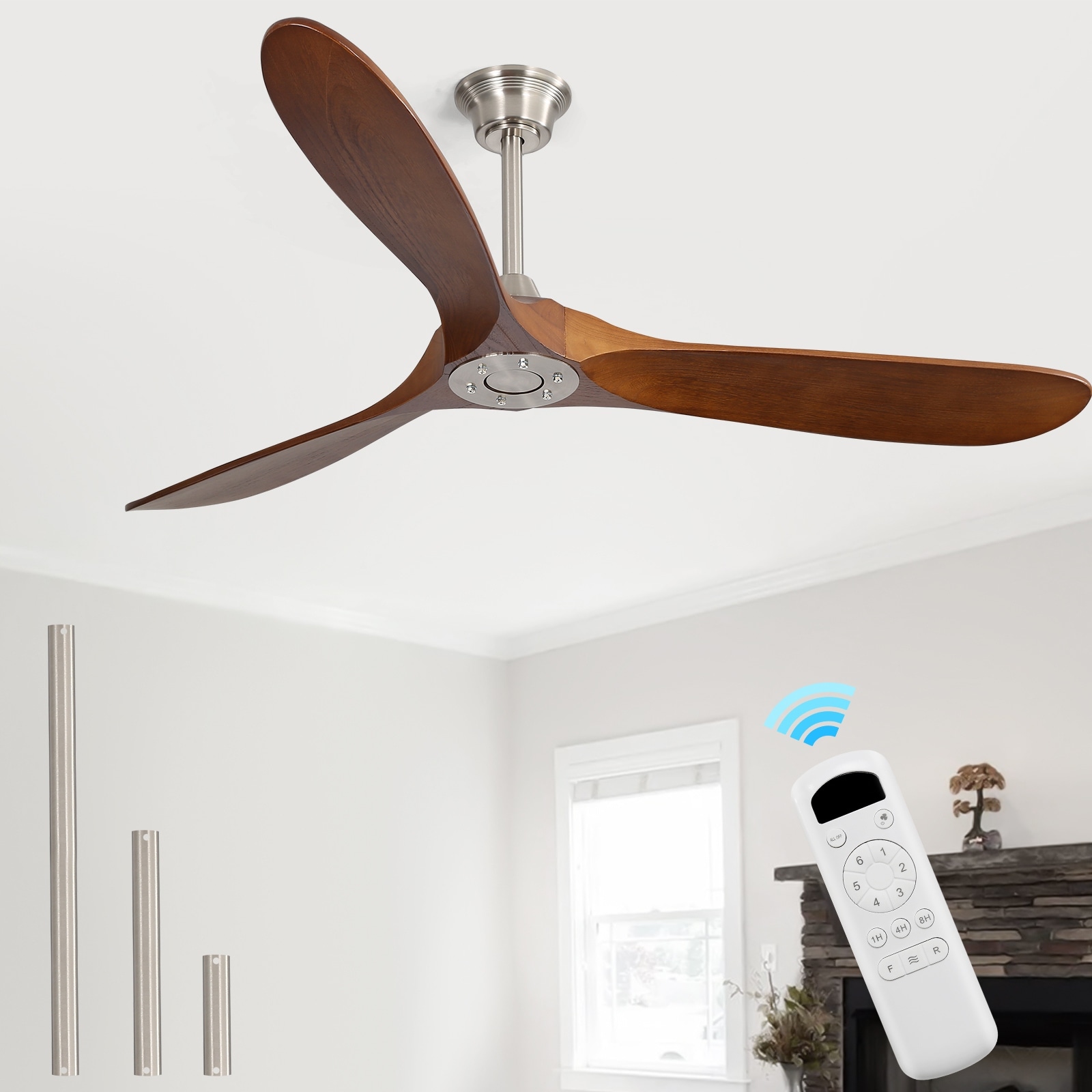 Sofucor 60 Inch Ceiling Fan No Light With Remote Control 3 Fan Blades Reversible DC Motor Timer Farmhouse