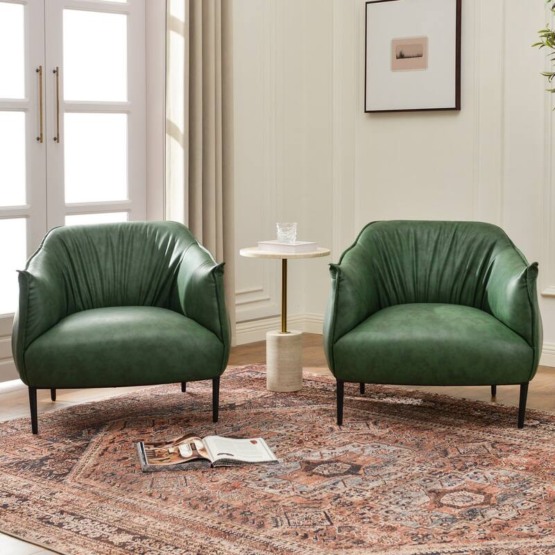 KINWELL 33" Wide Faux Vegan Leather Upholstery Barrel Accent Chair