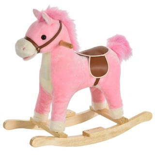Interactive Plush Baby Rocking Horse with Moving Mouth, Sounds, and Sturdy Wood Base