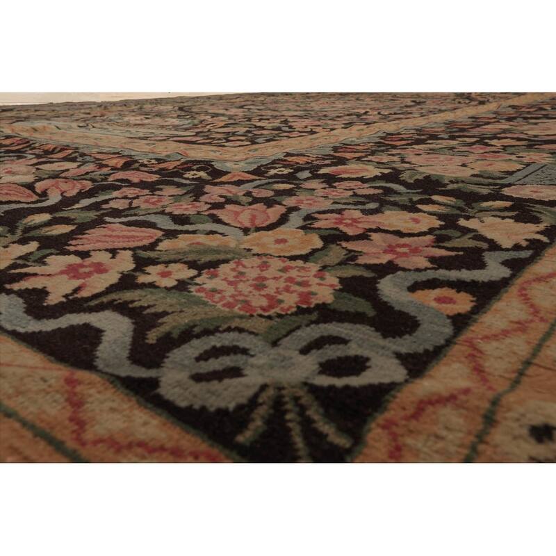 Hand Knotted Chocolate Aubusson Savonnerie Wool Traditional Area Rug