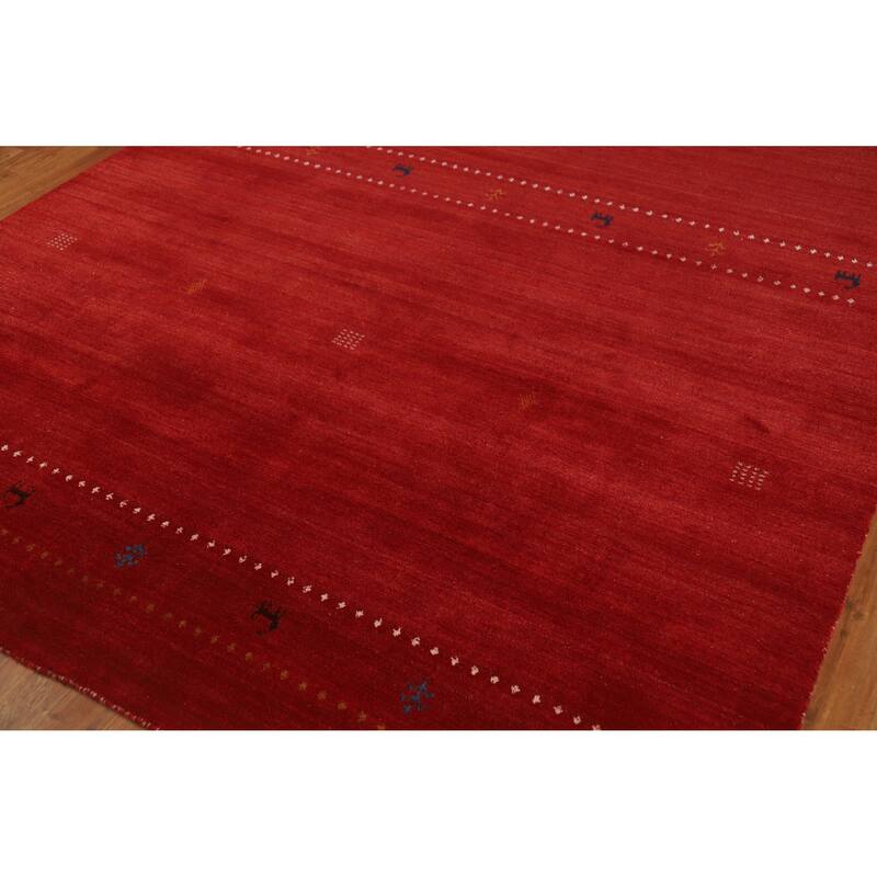 Hand Knotted Oriental 100% Wool Carpet Tribal Animal Pictorial Red Gabbeh Area Rug - 9' 8'' X 6' 7''