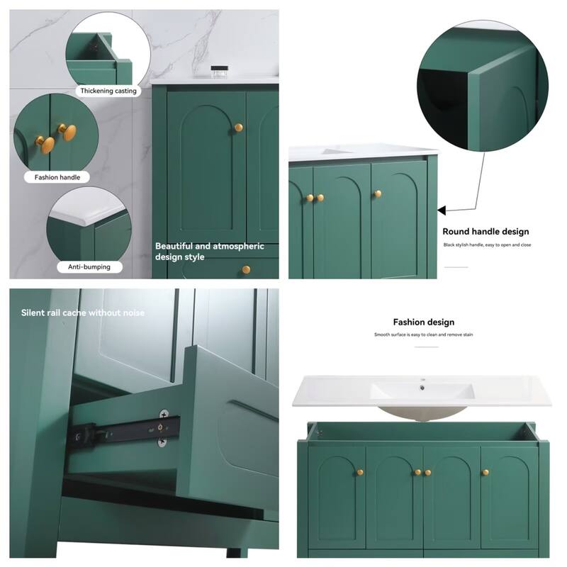 48" Bathroom Vanity with Ceramic Sink Combo, Abundant Storage Cabinet