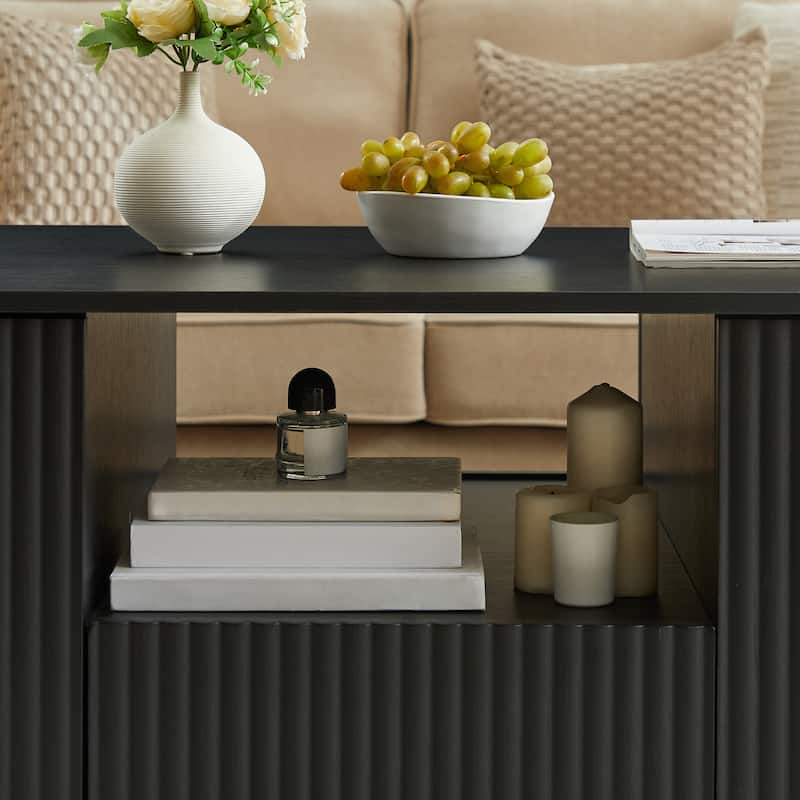 46.5" Coffee Table With Drawers And Storage Compartments, Curved Contour Design For Living Rooms, 46.5"L*27.2"W*17.7"H
