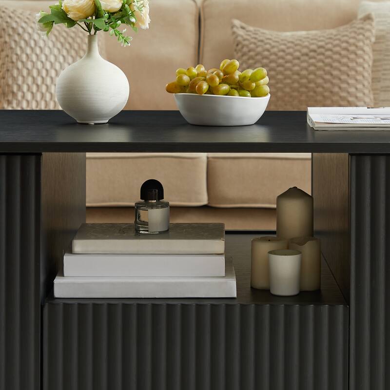 46.5 inch Modern Luxury Oval Coffee Table with Drawers Storage Curved Design Black Living Room Office