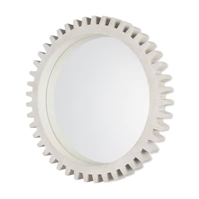 Sundance Off-White Solid Wood Frame Round Cog Mirror - 36" x 36" - 35.4"W x 35.4"H x 3.5"D