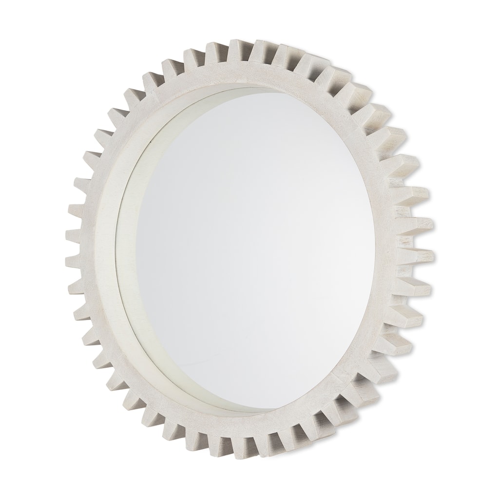 Sundance Off-White Solid Wood Frame Round Cog Mirror - 36" x 36" - 35.4"W x 35.4"H x 3.5"D