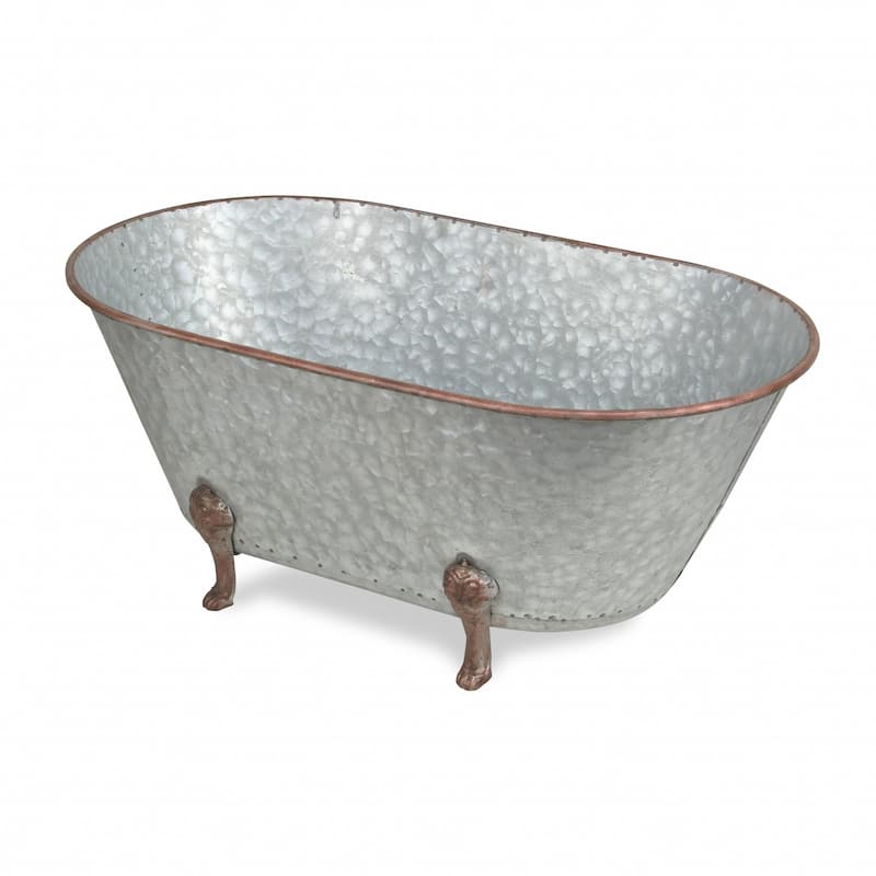 HomeRoots 11" Gray And Gold Galvanized Metal Hand Painted Sculpture - 10.5" H x 25" W x 13.75" D