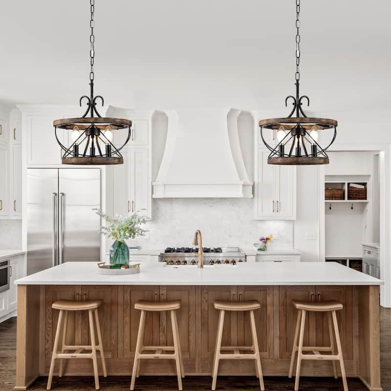 Oaks Aura 5-Light Farmhouse Wood Chandelier, Drum Chandelier for Dining Room Height Adjustable