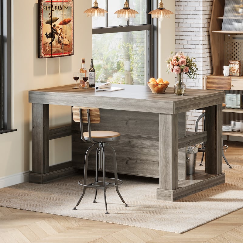 55-Inch Stationary Kitchen Island with Seating and Storage Shelves & Large Worktop, Farmhouse Style - 31.5"D x 55.12"W x 35.43"H
