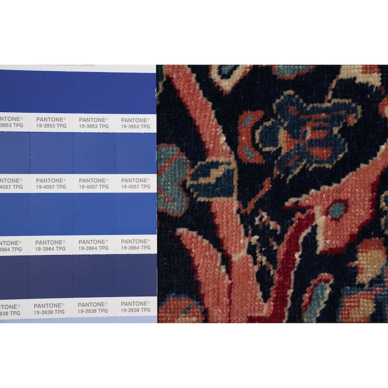 Hand Knotted Oriental 100% Wool Carpet Traditional Floral Navy Blue & Blues Sarouk Area Rug - 6' 5'' X 4' 7''