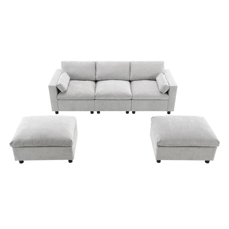 Modular 5 Seat Sectional Sofa with Ottomans, Chenille Upholstered Couches Bed, U Shaped Cloud Couch with Storage Pockets