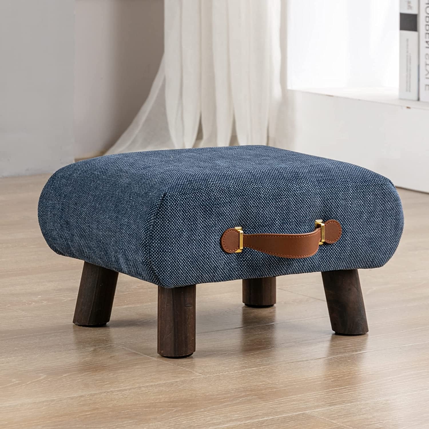 Ottoman foot Stool with Handle Footstool Elegant Small Foot Stool Rest with  Wooden Legs, 9''H, Rectangle Fabric Foot Stools