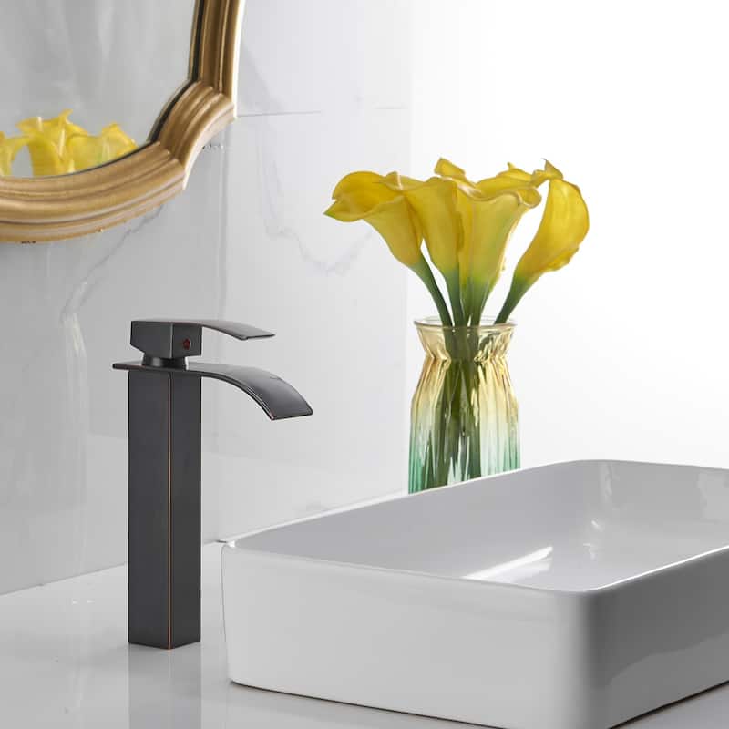 Single-Hole Deck Mount High Arc Waterfall Faucet with Drain Assembly
