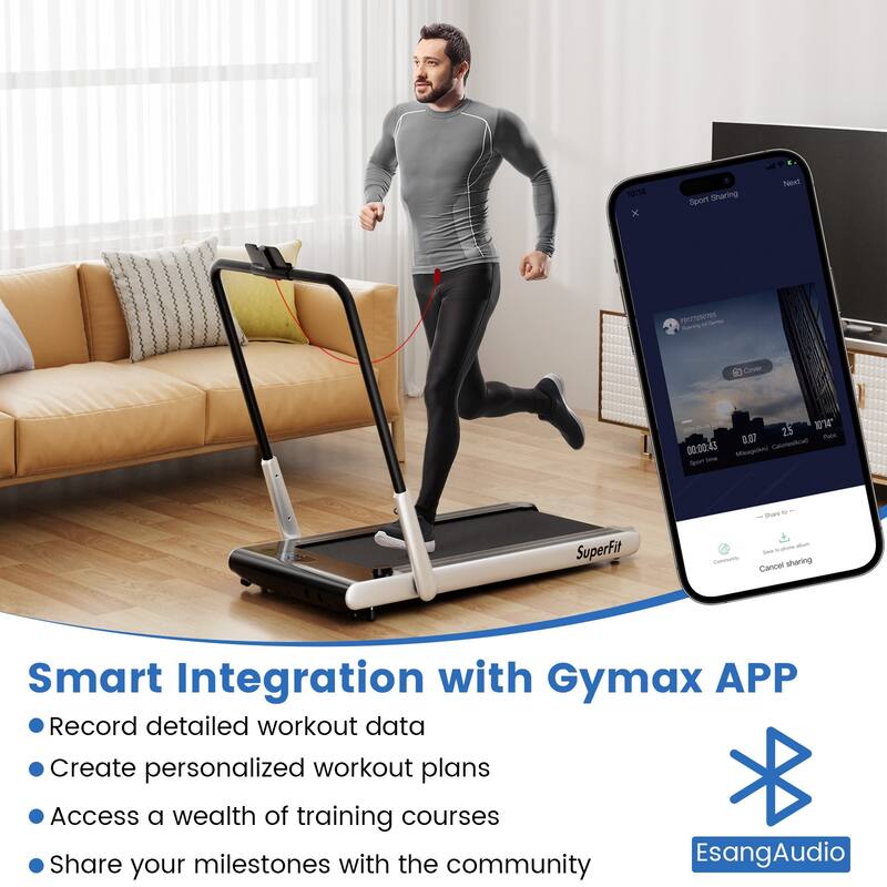 3-in-1 Metal Folding Treadmill with Smart Apps Remote Control and LED Display - 52.5" x 27" x 42.7" (L x W x H)