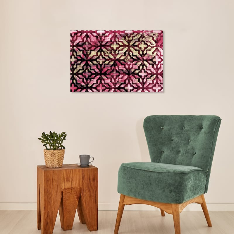 Wynwood Studio Canvas Abstract Cranberry Tiles Pink and Metallic Gold Traditional Wall Art Canvas Print - 16 x 24
