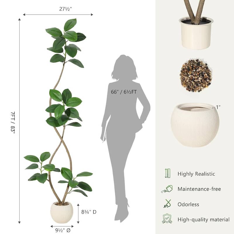 Artificial Plant Faux Fiddle Leaf Fig Tree with Off White Sphere Resin Planter